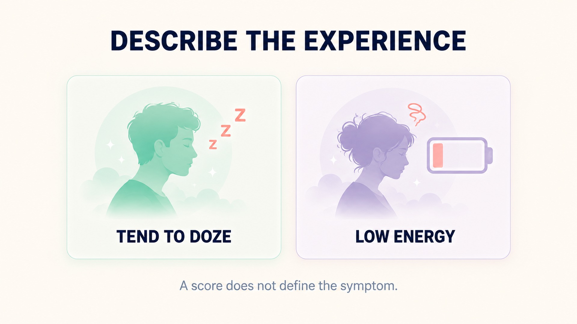 Describe tendency to doze separately from a low-energy feeling.