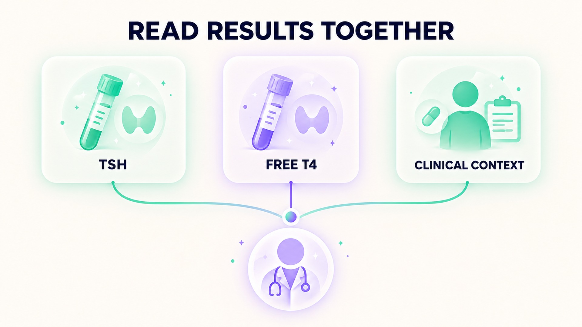 Minimal diagram connects TSH, free T4, and clinical context.